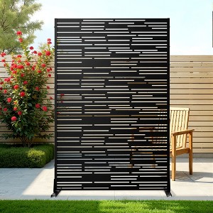 TOAOTBNBO Metal Privacy Screen, Decorative Privacy Fence Panels with Stand, Outdoor Privacy Screen for Garden, Black - 1 of 4