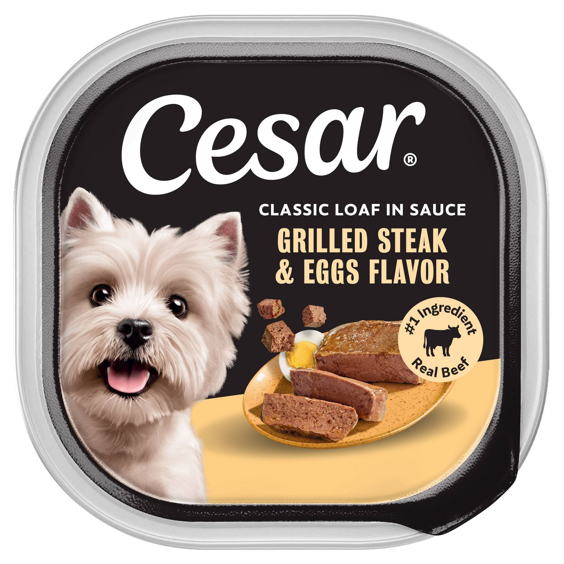 Cesar Classic Loaf in Sauce Grilled Steak, Beef, Gravy and Eggs Flavor Small Breed Wet Dog Food - 3.5oz