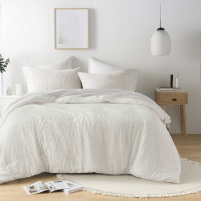 3Pcs Woven Waffle-Weave Knit Comforter Sets, Chic Vintage Style Boho Bed Set for All Season, Premium Breathable Bedding for Luxury Decor Style