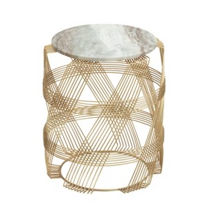 GDFStudio Ackland Modern Handmade Marble Top Wire Frame Side Table, Natural/Gold - 1 of 4