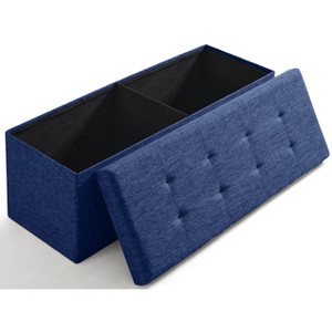 Ornavo Home Foldable Tufted Linen 43" Inch Long Bench Storage Ottoman - 1 of 4