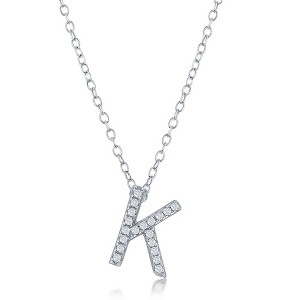 Bella Silver Sterling Silver Micro Pave  Initial 18" Pendant Necklace - 1 of 2