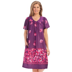 Collections Etc Flattering Floral Printed Short Sleeve Lounge Dress - 1 of 4