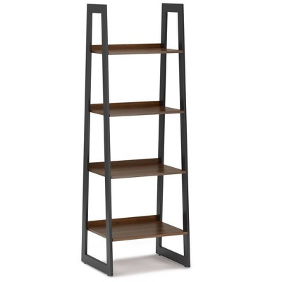 72" Hawkins Metal/Wood Ladder Shelf Walnut - WyndenHall: Modern 4-Tier Bookcase, Fixed Shelves, Veneer Frame
