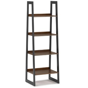 72" Hawkins Metal/Wood Ladder Shelf Walnut - WyndenHall: Modern 4-Tier Bookcase, Fixed Shelves, Veneer Frame - 1 of 4