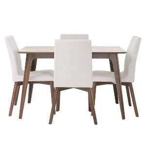 50" 5pc Orrin Dining Set Natural Walnut/Light Beige - Christopher Knight Home: Mid-Century, Square Table - 1 of 4