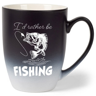 Elanze Designs I'd Rather Be Fishing Two Toned Ombre Matte Black and White 12 ounce Ceramic Stoneware Coffee Cup Mug