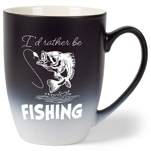 Elanze Designs I'd Rather Be Fishing Two Toned Ombre Matte Black and White 12 ounce Ceramic Stoneware Coffee Cup Mug - 1 of 4