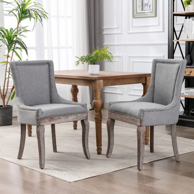 LOVMOR 22.8"Ultra Side Dining Chair, Thickened fabric chairs with neutrally toned solid wood legs,  Set of 2, Beige