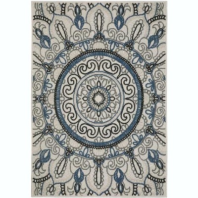 Oriental Weavers Torrey 072J1 Light Grey/ Blue Indoor/Outdoor Area Rug - 1'10" x 7'3"