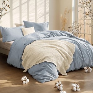5-Piece Comforter Set with Cotton Waffle Throw Blanket - 1 of 4