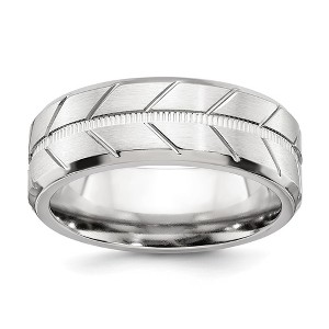 Black Bow Jewelry 8mm Cobalt Brushed & Polished Grooved & Beveled Standard Fit Band - 1 of 4