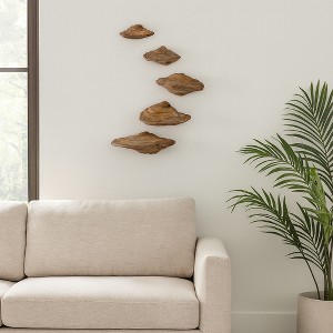 Nature-Inspired Decorative Wall Art - Artistic Wall Decor in Diagonal Arrangement Perfect for Kitchen and Home Decor - Set of 5, 9", Tan - 1 of 4