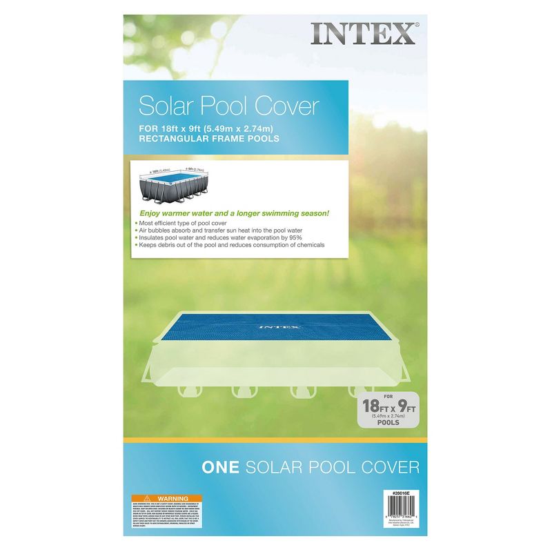 Intex Solar Pool Cover for 18' x 9' Rectangular Frame Outdoor Swimming Pools with Carrying Storage Bag, (Pool Cover Only), Blue, 4 of 7