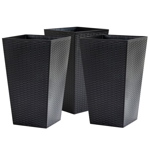 Outsunny Set of 3 Tall Planters, Outdoor & Indoor Flower Pot Set for Front  Door, Entryway, Patio and Deck, Black Decorative Container Set