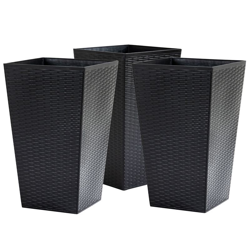 Outsunny Set of 3 Tall Planters with Drainage Holes, Outdoor & Indoor Flower Pot Set for Front Door, Entryway, Patio and Deck, Black, 1 of 7