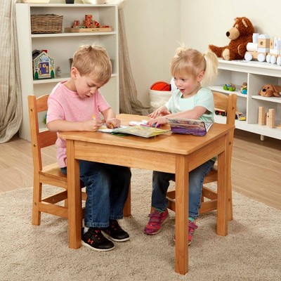 Natural Wood 3-Piece Kids Table and Chair Set