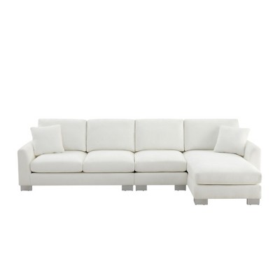 VYNXARIA Modern Oversized Sectional Sofa,L-shaped Luxury Couch Set with 2 Free pillows,5-seat Chenille Indoor Furniture with Chaise£¬White
