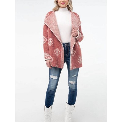 Women's Open Front Aztec Terry Cardi - Miss Me