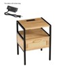 2PCS Rattan Nightstand with Charging Station,Narrow End Table with Drawer,Wooden Accent Side Table for Living Room Bedroom Office Natural Color - 3 of 4