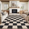 8x10 Washable Checkered Area Rug for Living Room Bedroom – Low Pile Soft Non-Slip Modern Black & Camel Rug - 4 of 4