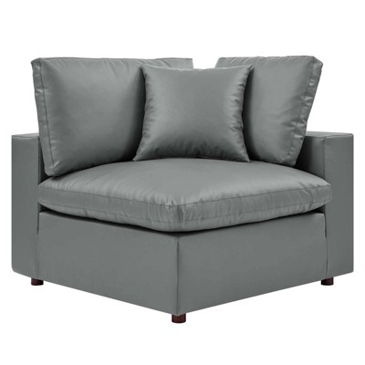 Gray Faux Leather 4-Piece Sectional Sofa with Ottoman and Down Fill