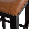San Francisco Backless Faux Leather Curved Wood Barstool Wood Caramel - Linon: Nailhead, 30" Height, 275lbs Limit - 4 of 4