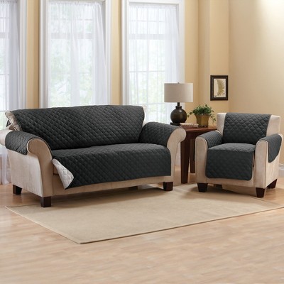 Black and Gray Reversible Quilted Sofa Protector Cover