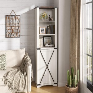 67" Tall Narrow Storage Cabinet with Adjustable Shelves, 5 Tier Skinny Bookshelf, Antique White - 1 of 4