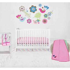 Bacati - Botanical Floral Birds Pink Multicolor 4 pc Crib Bedding Set with Diaper Caddy - 1 of 4