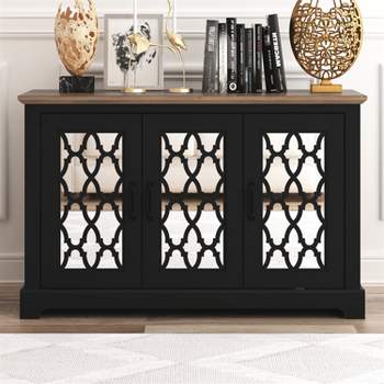 Galano Heron Wood 45.8 in. 3 Doors Sideboard with Adjustable Shelves in Ivory with Knotty Oak, Black with Knotty Oak