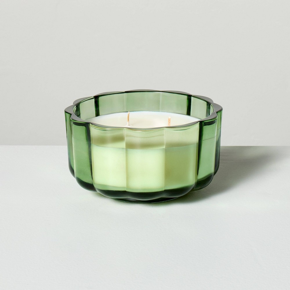 Photos - Other Decoration 3-Wick Scalloped Glass Fireside Spruce Christmas Jar Candle Green 12oz - H