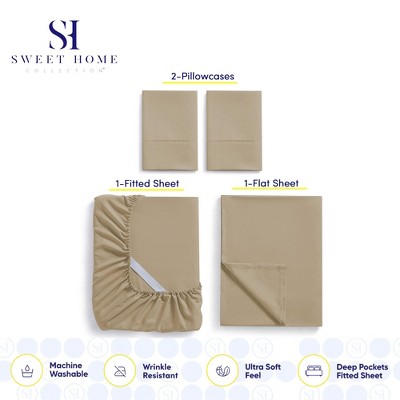 6 Piece Sheet Set, Deluxe Ultra Soft 1500 Series, Double Brushed Microfiber by Sweet Home Collection®- Twin, Taupe