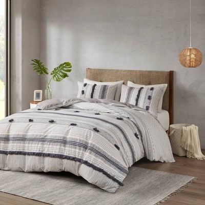 Cody Full/Queen Gray and Navy Cotton Duvet Cover Set