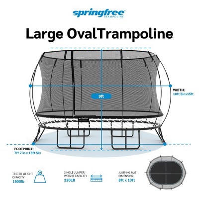 Springfree 8' x 13' Black Oval Springless Trampoline with Enclosure