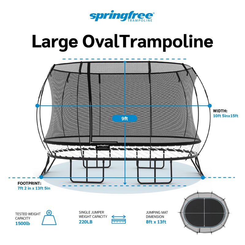Springfree Trampoline Kids Trampoline with Safety Enclosure Net and SoftEdge Jump Bounce Mat for Outdoor Backyard Bouncing, 3 of 8