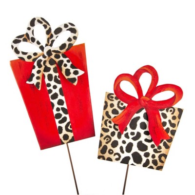 Round Top Collection 32.5 Inch Leopard Packages Christmas Wrapped Gifts Decorative Garden Stakes