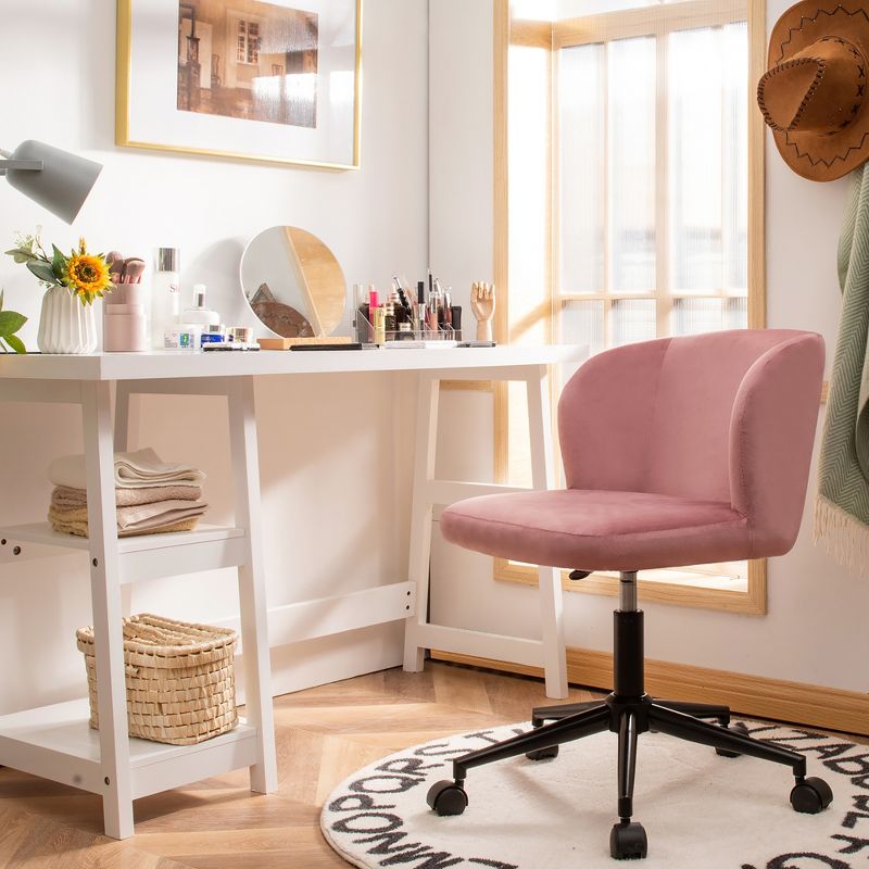 Costway Velvet Home Office Leisure Vanity Chair Armless Adjustable Swivel Pink\Blue, 2 of 13