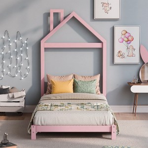 Whisen Twin Size Wood Platform Bed with House-shaped Headboard - 1 of 4