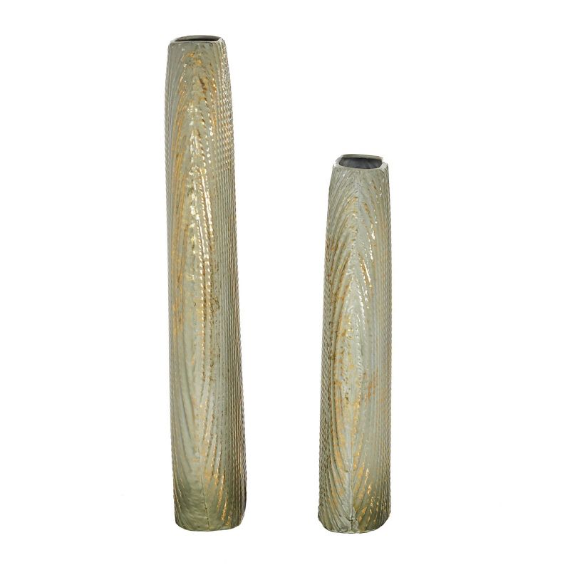 Set of 2 Oval Textured Metal Vase White/Gold - Olivia &#38; May, 6 of 7
