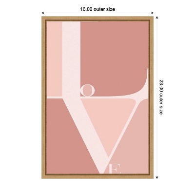 Pink and White Love Typography Canvas Wall Art with Natural Frame