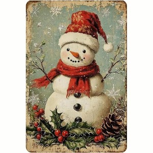 Lomsoe Christmas Metal Tin Sign Christmas Snowman Vintage Sign Retro Tin Sign Aluminum Sign For Bedroom Kitchen Garden Coffee Home Decor 8x12 Inch - 1 of 1