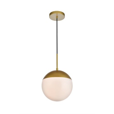Elegant Lighting Eclipse 1 Light Brass Pendant With Frosted White Glass