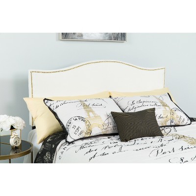 Lexington Full-Size White Fabric Headboard with Brass Nailhead Trim