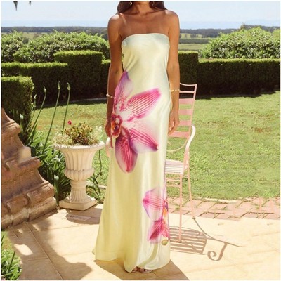 Nmoder Women Summer Long Bandeau Dress Sleeveless Off Shoulder Flower Print Tube Top Dress