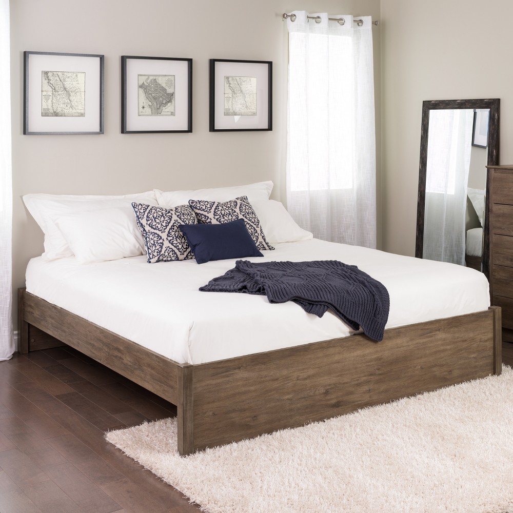 Photos - Bed Frame King 4 Post Platform Bed Drifted Gray - Prepac