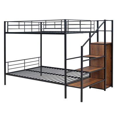 NicBex Full Over Full Bunk Bed with Guardrail,Twin Loft Bed with Lateral Storage Ladder and Wardrobe,Modern Bunk Beds,Bunk Beds for Bedroom