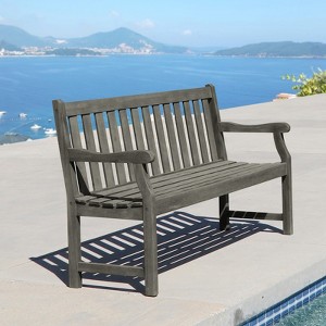 Solhome Grey-washed Farmhouse Wood Garden Bench for 3 Seaters - 1 of 4