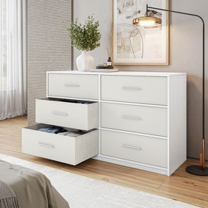 KTMBDW Modern 6 Drawer Dresser for Bedroom,Double Fabric Chest of Drawers with Storage,Large Wooden Storage Dresser Organizer for Living Room - 1 of 4
