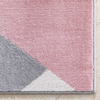 Blush Pink and Gray Geometric Synthetic Runner Rug